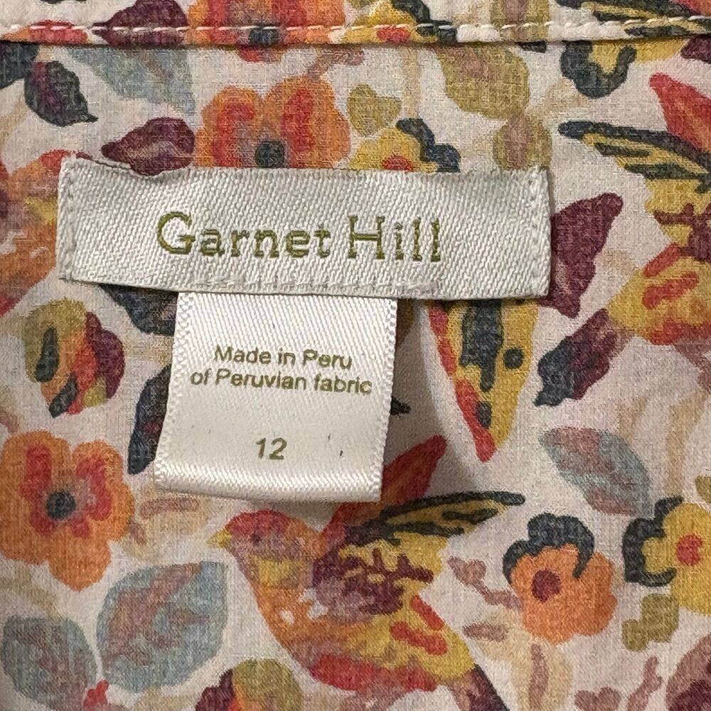 Garnet Hill Floral Bird Button Up Long Sleeve Shirt Sz 12 100% Cotton - Picture 4 of 5